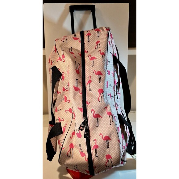 Betsey Johnson Pink Flamingo Weekender Bag 22" Rolling Duffle Luggage - Picture 8 of 10